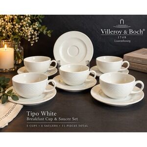 Villeroy & Boch Tipo White Breakfast Cups & Saucers Set 5 + Extra Saucer
